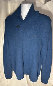 Suéter Tommy Hilfiger Para Hombre Talla XL Azul Cuello Alto Shaw Logo Botón Pullover - Imagen 1 de 9