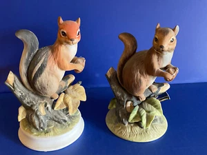 Vtg.Gray Squirrel Figurine And Chipmunk Porcelain 6 1/4" Tall Hand Painted - Picture 1 of 7