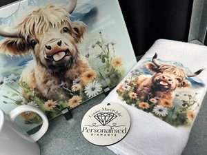 Highland cow Glass Chopping Board, Cutting board Worktop Saver - Picture 1 of 1