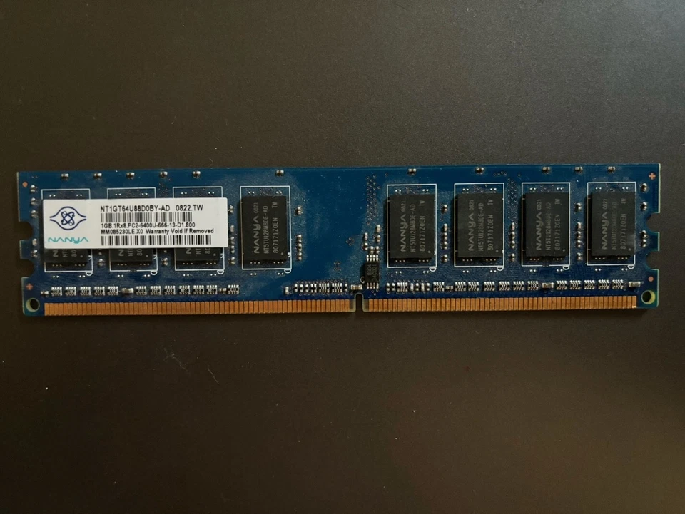 1GB PC2-6400 DDR2-800 NANYA NT1GT64U88D0BY-AD BLUE DESKTOP RAM MEMORY - Used - Image 1 of 1