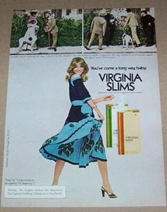 1977 Printanzeige - Virginia Slims Zigarette CHERYL TIEGS rauchende Collette McNitt Hund - Bild 1 von 1