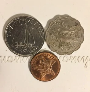 LOT OF 3 Bahamas Coins 25 Cents 1979, 10 Cents 1975, One Cent 1998 - Picture 1 of 2