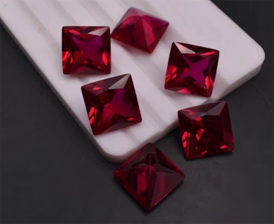 WHOLESALE SQUARE CUT PIGEON BLOOD RED RUBY LAB-CREATED AAAA+LOOSE GEMSTONE 10Pcs - Image 1 of 4