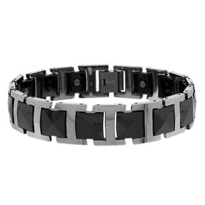 Men Women 14MM Tungsten CarbideTwo Tone H & Square Link Magnetic Bracelet