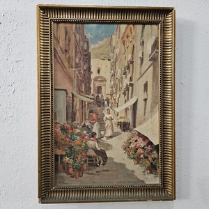 R. PASINI Street Scene Antique Painting Original Oil on Canvas Signed - Picture 1 of 13