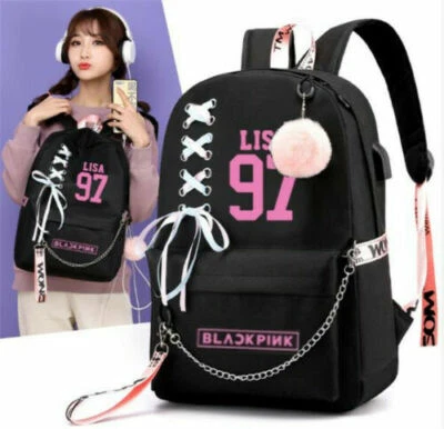 KPOP Blackpink Backpack USB School Bag Shoulder Bag Lisa Rose Jisoo Jennie - Image 1 of 4