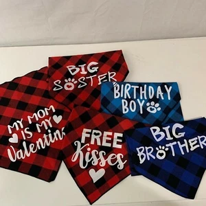 Red & Blue Dog Bandanas "Free Kisses, Big Brother, Birthday Boy" - Bild 1 von 11