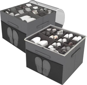 Organizzatore zapatos 2 cajas plegables divisores tapa clara gris hasta 32 pares - Foto 1 di 12