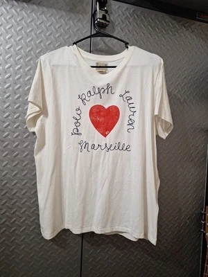 Nuevo Polo Ralph Lauren Mujer XL Marsella Corazón Logo Bordado Algodón Camiseta Foto 1 de 4