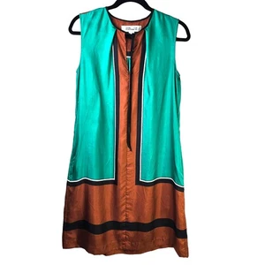 Diane Von Furstenberg Dress Women's 6 100% Silk Green Rust Color Block Short - Picture 1 of 13