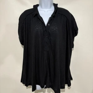 Free People Tunika Oberteil M schwarz Leinenmischung Kurzarm NEU GERÄUMIG - Bild 1 von 6