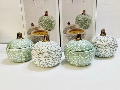 Martha Stewart Hornear Ramekins Sopa Tures Cocottes Lote de 4 con Tapas Verde Blanco Foto 1 de 4