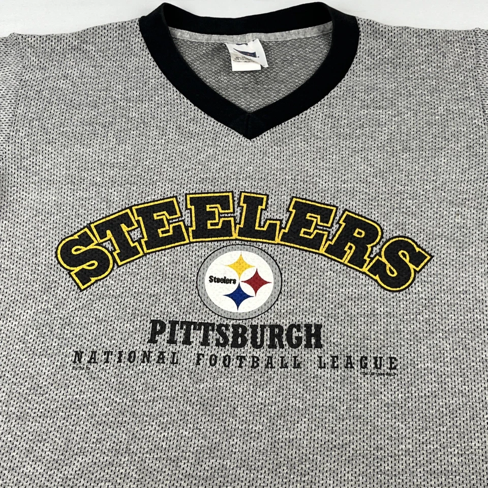 Camisa vintage para mujer Pittsburgh Steelers talla 8 CSA hecha en EE. UU. cuello en V gris NLF Foto 1 de 4