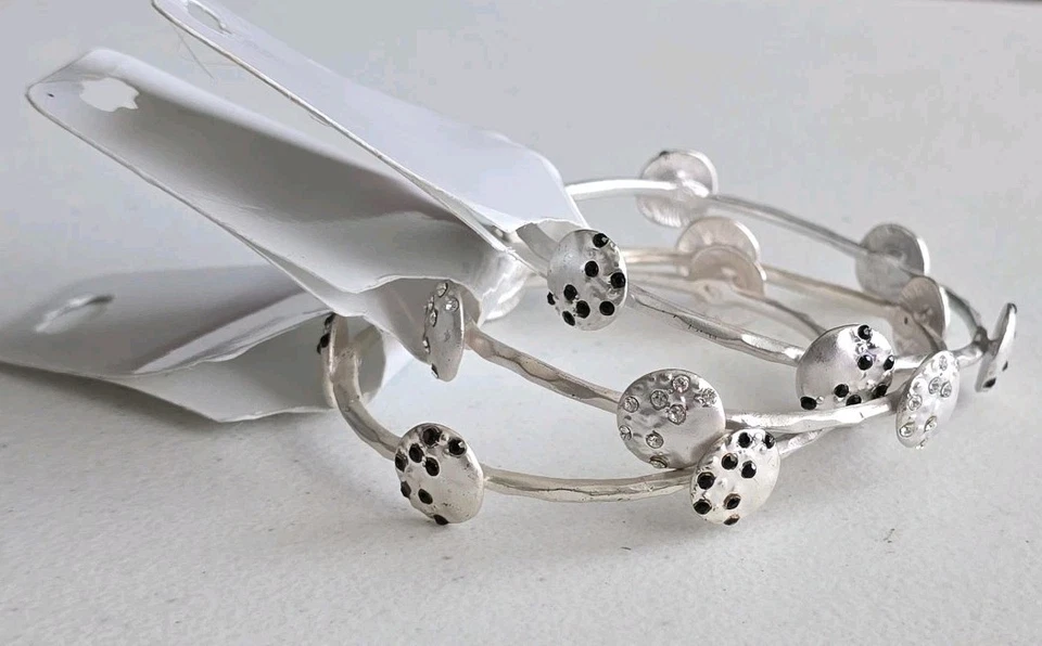 Michele's Attic Boutique Matte Silver Hammered Bangles (3PCS) with Rhinestones - Image 1 of 4