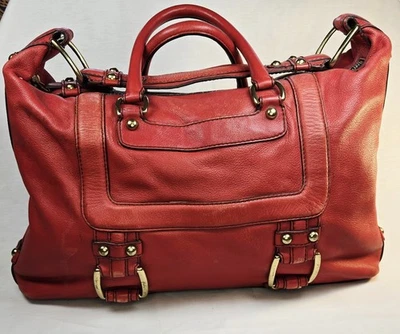 Bolso grande de cuero rojo Banana Republic vintage de los años 90 con herrajes dorados - ¡Bonito! Foto 1 de 4