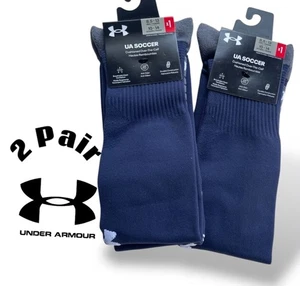 Under Armour Adult Soccer Over-The-Calf Socks 2 Pair Men 8.5 - 13 NEW Navy Blue - Picture 1 of 5