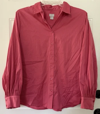 Chicos Size 4 XXL 20 22 Pink Poplin Billow Sleeve Top Shirt Long Stretch - Image 1 of 4
