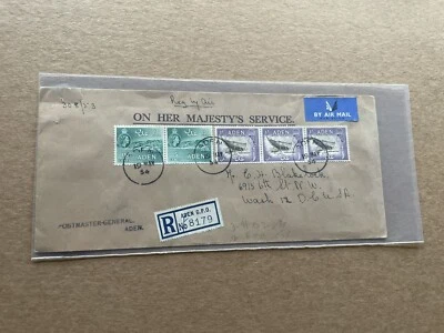 Aden 1954 OHMS Reg Cover to US +Bi-Color Franking  QEII #SG51X2 &62X3 +Popular - Image 1 of 2