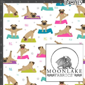 Tela de popelín de algodón 100 % de calidad con patrón de repetición de yoga Pug para perro, pug yoga - Imagen 1 de 2