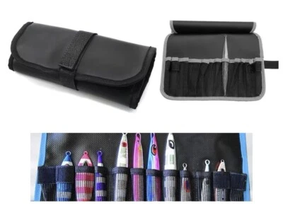FISHIN ADDICT Slow Pitch Jig lure wallet carry case 12 pockets black PU strap closure nylon