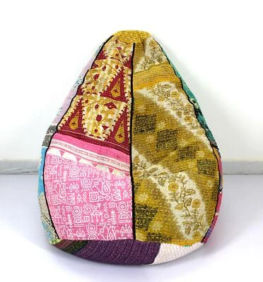 Bolso de frijoles bohemio floral de algodón hecho a mano puf almohada de piso otomana c Foto 1 de 4