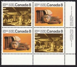 INDIANS CANADA 1974 #570-571 MNH LR Block of 4, PACIFIC COAST - Picture 1 of 1