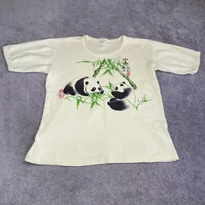 Vintage Hand Painted Shirt Youth Girls Extra Large Yellow Panda Bears Bamboo Top - Picture 1 of 7