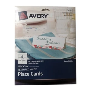 Tarjetas de lugar blancas texturizadas Avery 1-7/16 x 3-3/4 impresión a borde inyección de tinta láser 150Pk - Imagen 1 de 2