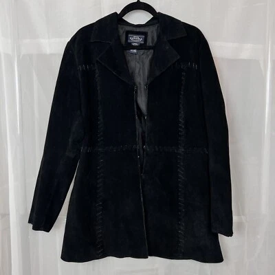 Sonoma black genuine suede leather jacket XL patchwork lace up western witchy - Image 1 of 4
