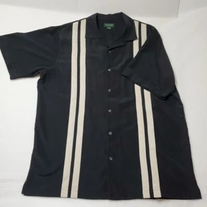 Men's David Taylor Black Ivory Stripe Bowling Shirt Medium Two And A Half Men - Picture 1 of 11