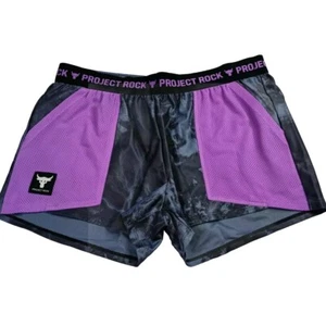 Under armour Project Rock Shorts Girls XL XLarge PR Play Up Knit 3 Inch Purple - Picture 1 of 6