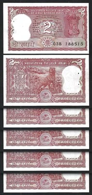India 2 Rupee 1985 1990, UNC, 5 PCS LOT, Consecutive, P-53Ad, Letter B, Sign 85 - Image 1 of 4