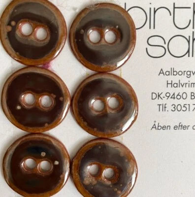 NEW Card of 10 Artisan Birthe Sahl Dk Brown Ceramic Glazed 18mm Buttons Denmark - Image 1 of 4