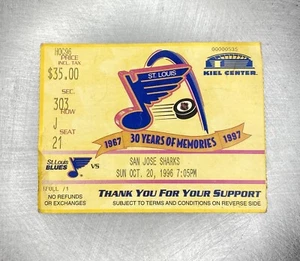 NHL Ticket 20.10.1996 St. Louis Blues vs San Jose Sharks Last Season Kiel Center - Bild 1 von 2