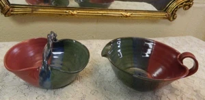 Studio Rainbow Art Pottery Handle Basket & Pitcher Artisan Artist Signed Shelton - Picture 1 of 6