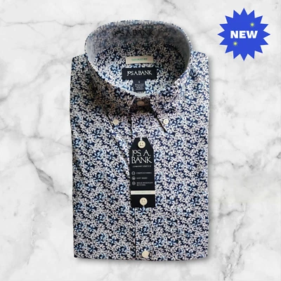 Camisa Floral Azul Informal Pequeña Jos A Bank S Nueva Para Hombre Talla Manga Larga A Medida Foto 1 de 4