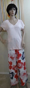 NEW ALFANI pink Vneck short sleeve sleep shirt &scarlet blossom lounge pants,L - Picture 1 of 4