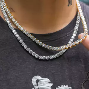 5mm Round Cut Real Cluster Tennis Chain – 18K Gold, Iced Out Luxury Necklace - Picture 1 of 5