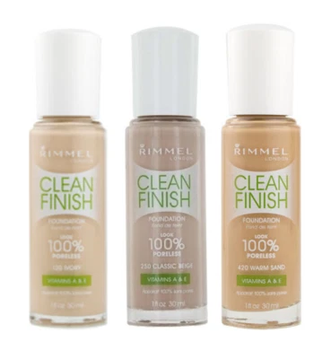 Rimmel Clean Finish Foundation. Look 100% Poreless. Vitamins A & E. Choose Shade - Image 1 of 3