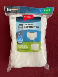 6-PACK TAGLESS Boy's WHITE BRIEFS LARGE 14-16 Lot of 6 Pair ** NEW ** HANES - Picture 1 of 1