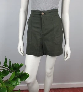 Matty M Size M, 12 Bermuda Shorts Linen Blend Khaki Green Pockets Women Casual - Bild 1 von 12