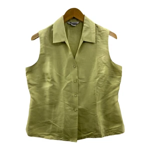 Nygard Collection Womens Button Front Shirt Green Sleeveless Collar 100% Silk 12 - Picture 1 of 7