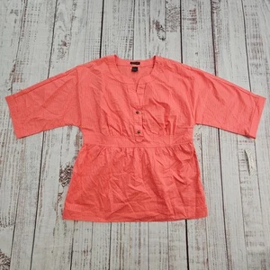NWT Ecologie Salmon Pink Short Sleeve Split Neck Peplum Blouse Women's L - Picture 1 of 10