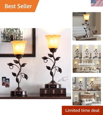 Conjunto de 2 Touch Vintage s com 2 Portas USB, Mesa de Cabeceira Regulável de 3 Vias Flor L... - Imagem 1 de 4