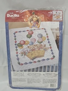 Plaid Bucilla Blue Jean Teddy & Friends Crib Cover Stamped Cross Stitch Kit Vtg - Picture 1 of 8