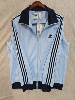 阿迪达斯经典 TT 夹克男式 XL 浅蓝色海军蓝田径上衣原装 JP2521 全新 — 第 1/4 张图片