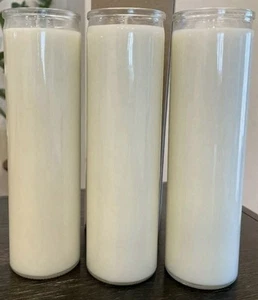 Deluxe Set 3 White Pillar Glass Candles With Free Shipping - Picture 1 of 4