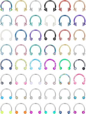 48 Piezas Anillos Piercing Joyería Cartílago Nariz Herradura Acero Inoxidable 16G Foto 1 de 4