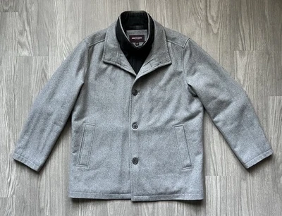 Abrigo de coche Johnston Murphy para hombre XL gris claro negro mezcla de lana negocios informal Foto 1 de 4