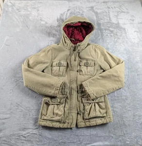 VTG Abercrombie & Fitch Jacket Women M Green Military Hooded Quilted Utility 90s - Picture 1 of 18